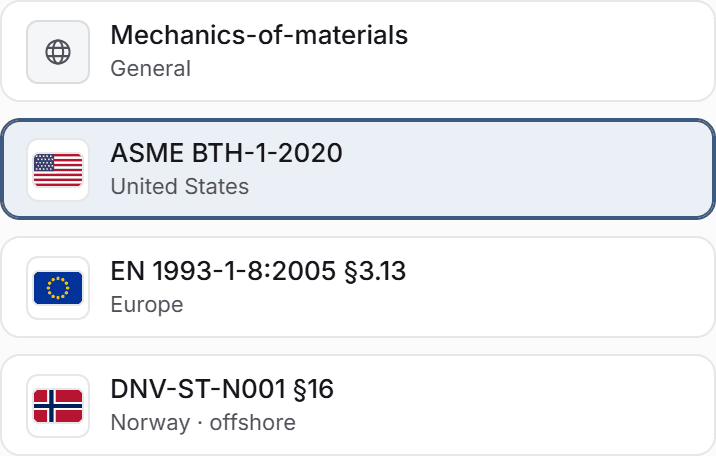 Both declarations live behind the second option. Selecting the below-the-hook route is what makes a design category and a service class exist as inputs at all; on the general mechanics route there is nothing to declare, because the allowables are yours and the standard is not supplying a design factor.